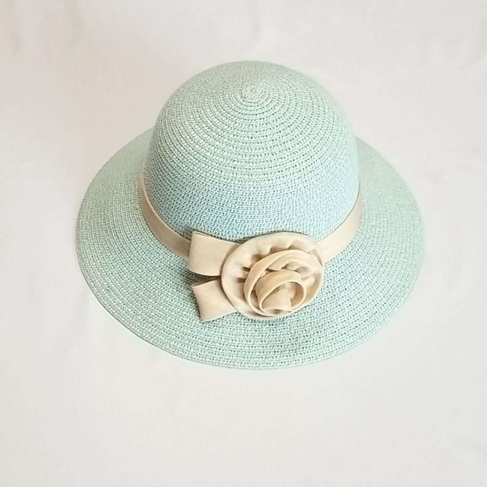 Straw Summer Hat With Flower Women's Light Green